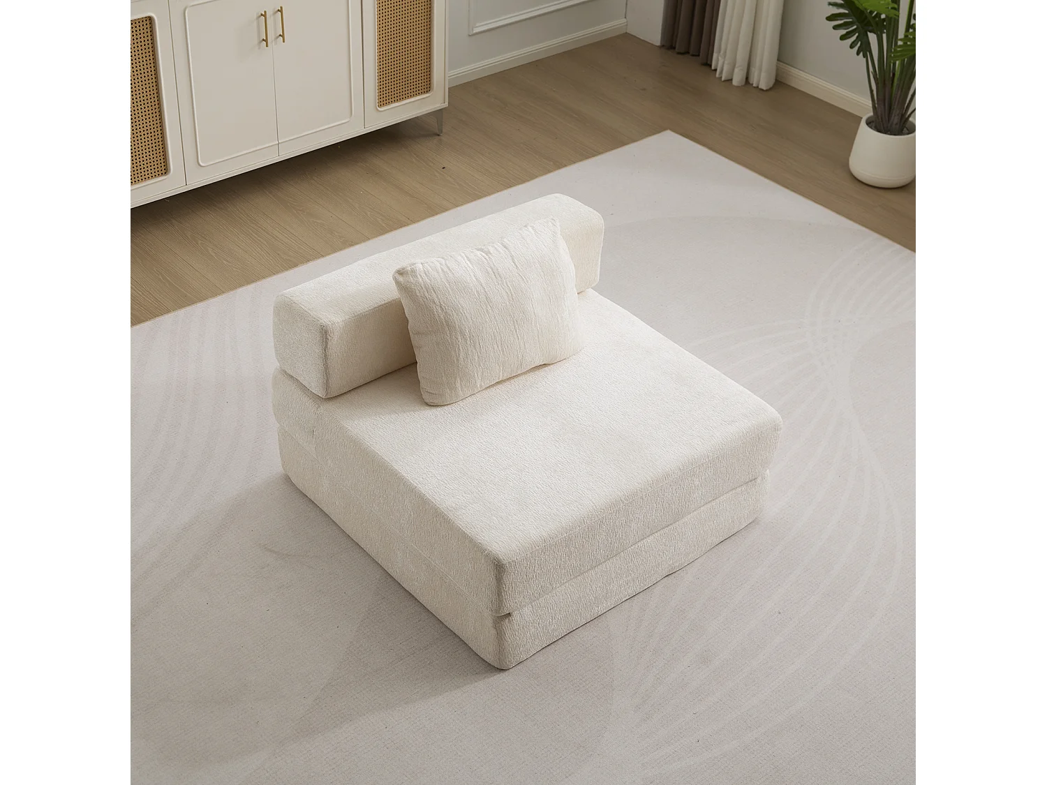 Canapé simple, canapé-lit modulable convertible, revêtement en chenille, aucun assemblage requis, blanc