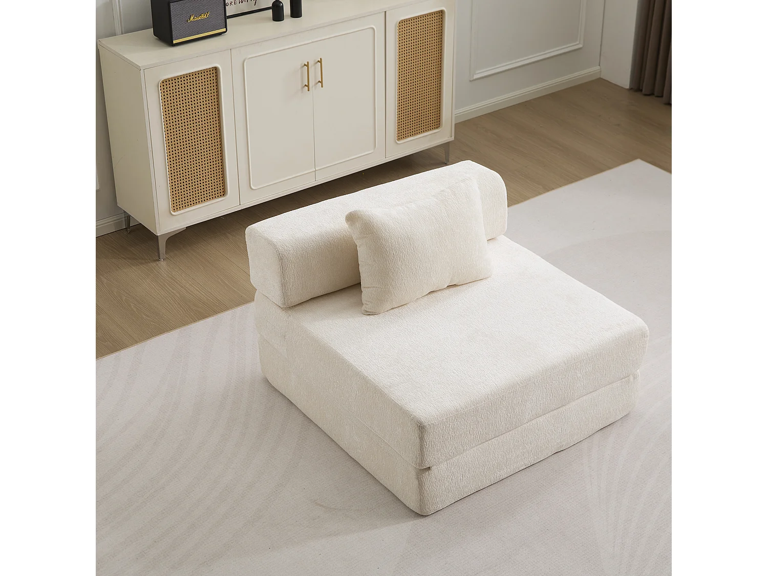 Canapé simple, canapé-lit modulable convertible, revêtement en chenille, aucun assemblage requis, blanc