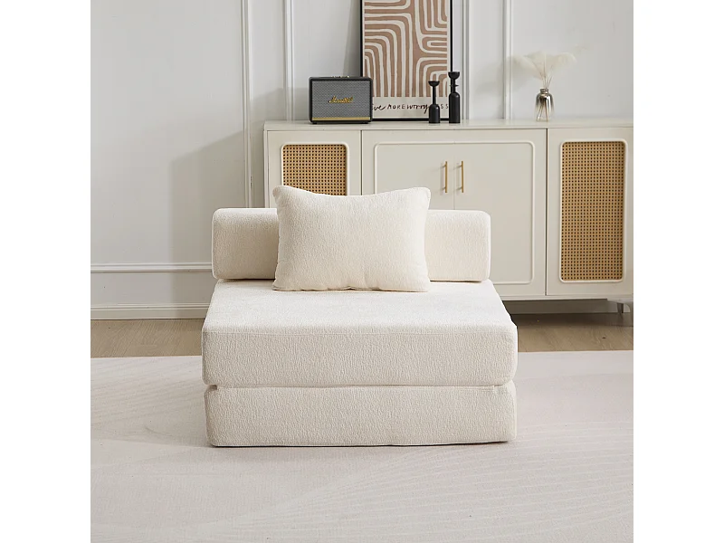 Canapé simple, canapé-lit modulable convertible, revêtement en chenille, aucun assemblage requis, blanc