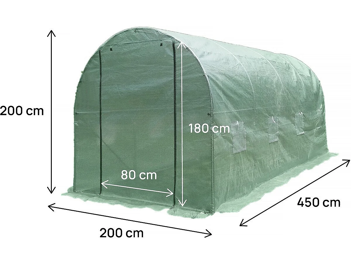 Serre tunelle de jardin 4,5 x 2 m "Lys" - 9 m² - 130g - Vert