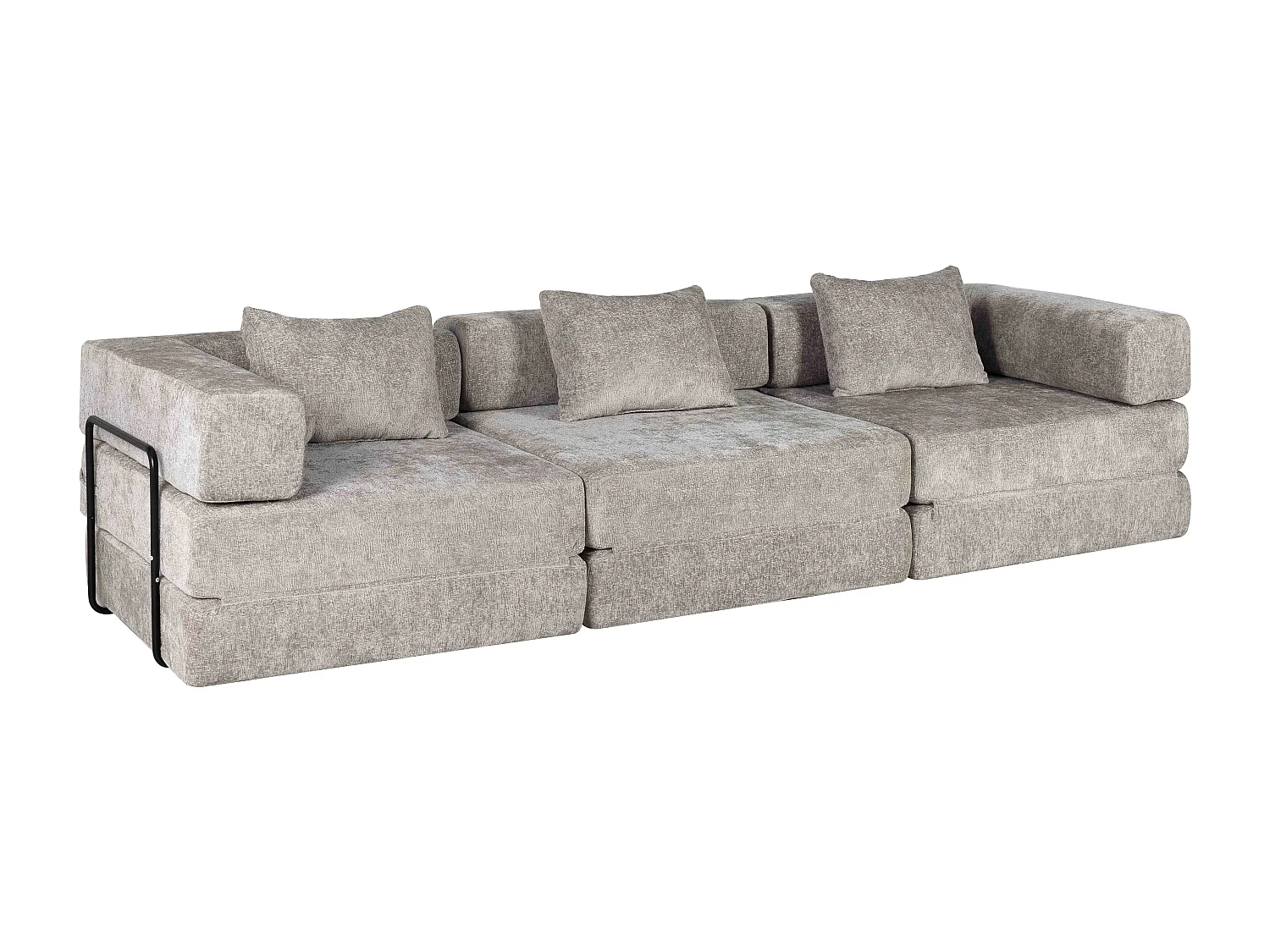 Canapé trois places, canapé-lit modulable convertible, revêtement en chenille, aucun assemblage requis, gris clair