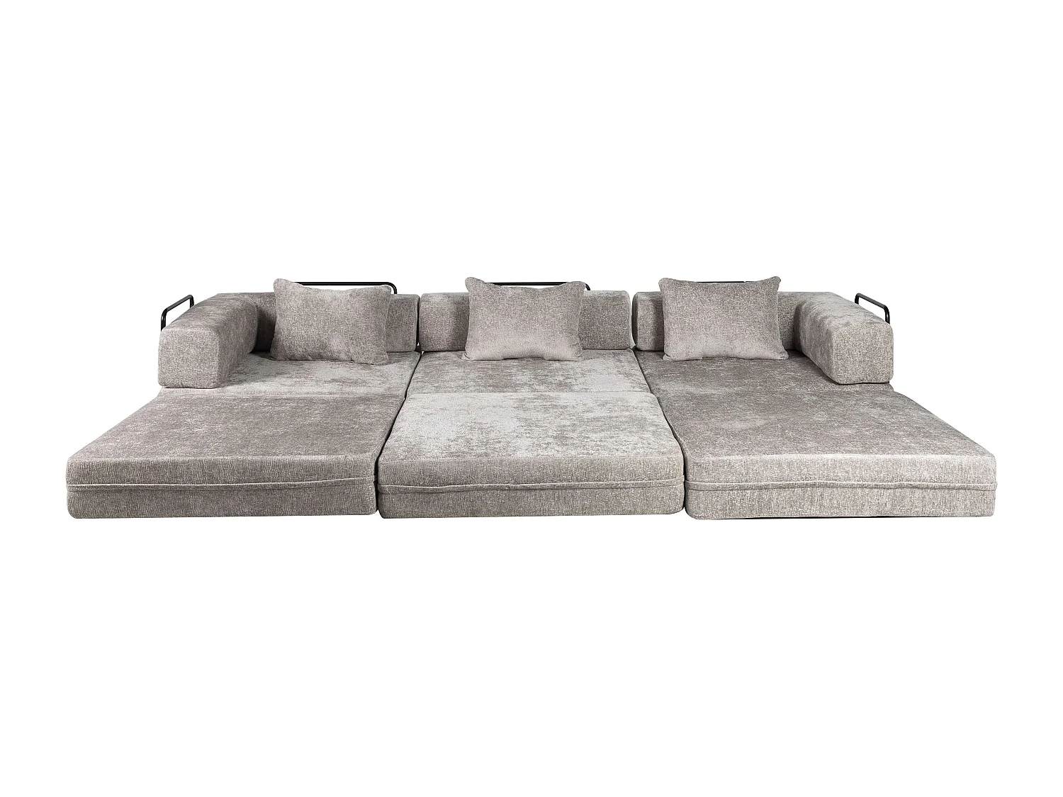 Canapé trois places, canapé-lit modulable convertible, revêtement en chenille, aucun assemblage requis, gris clair