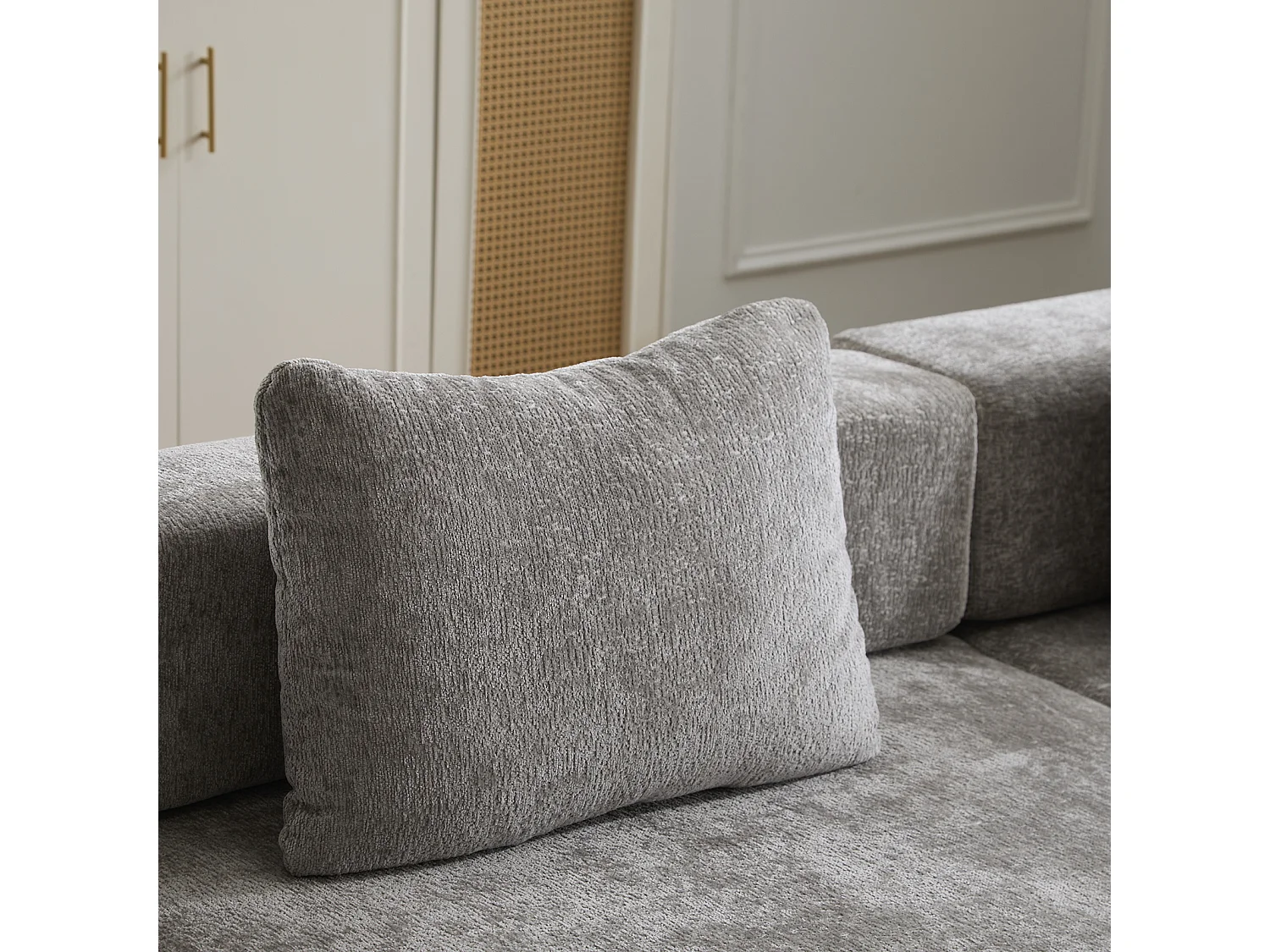 Canapé trois places, canapé-lit modulable convertible, revêtement en chenille, aucun assemblage requis, gris clair