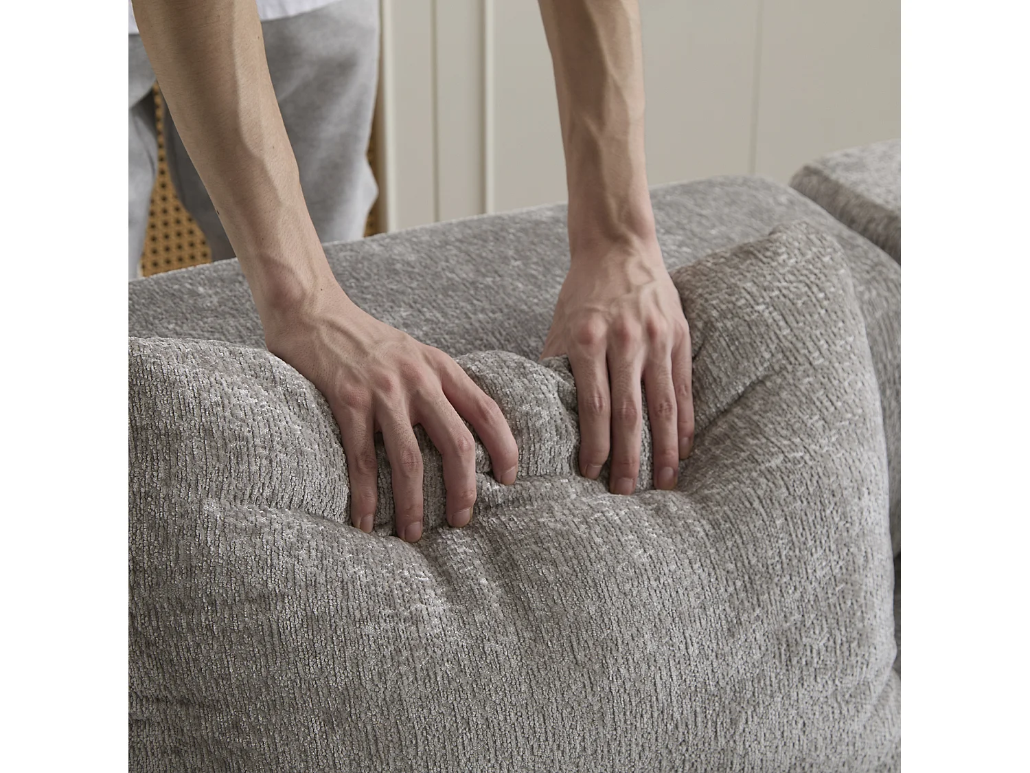 Canapé trois places, canapé-lit modulable convertible, revêtement en chenille, aucun assemblage requis, gris clair