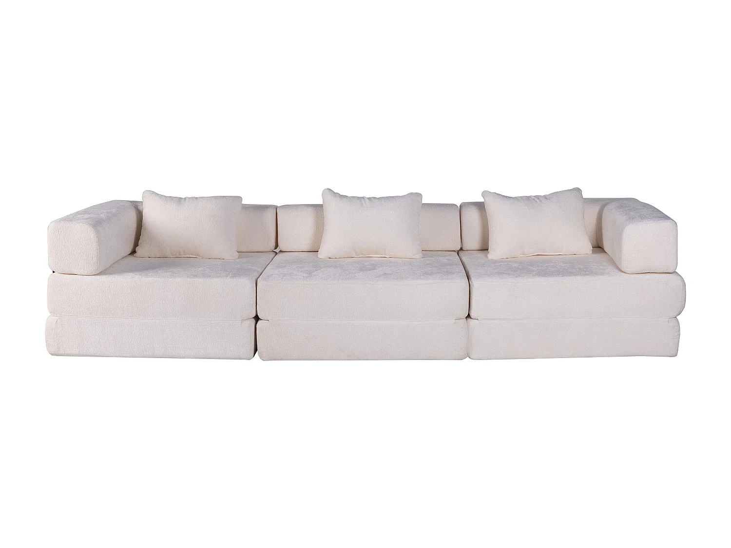 Driezitsbank, modulaire slaapbank, bekleding in chenille, geen montage nodig, wit