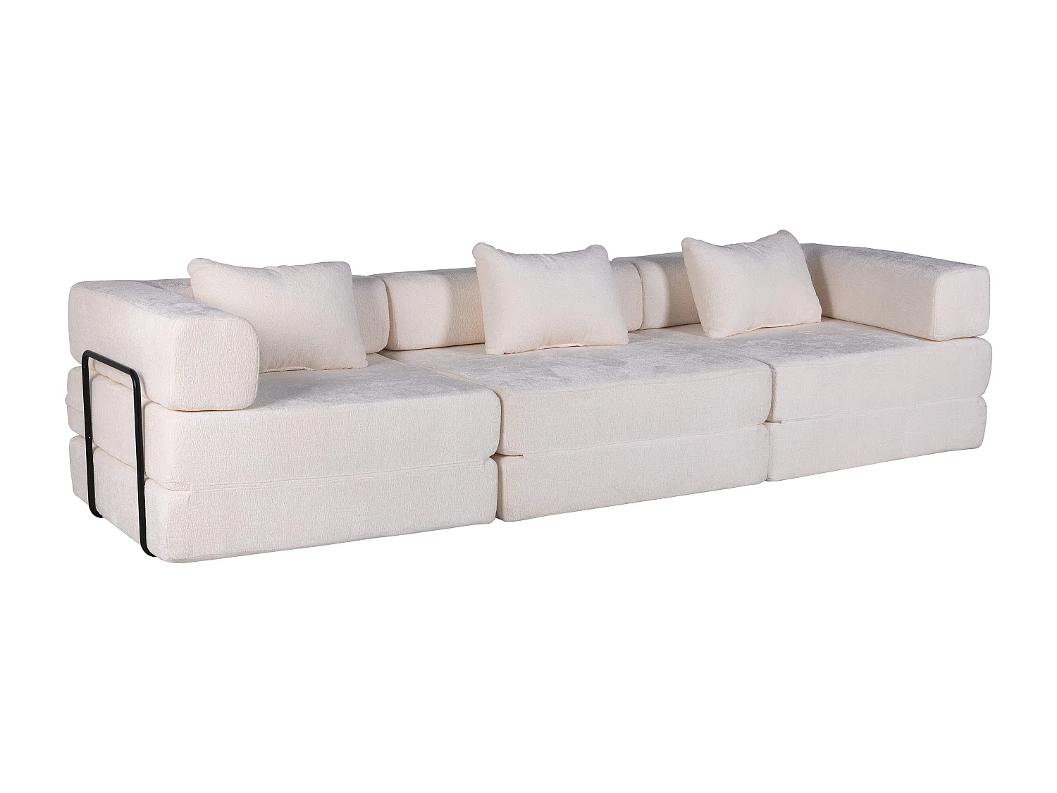 Driezitsbank, modulaire slaapbank, bekleding in chenille, geen montage nodig, wit