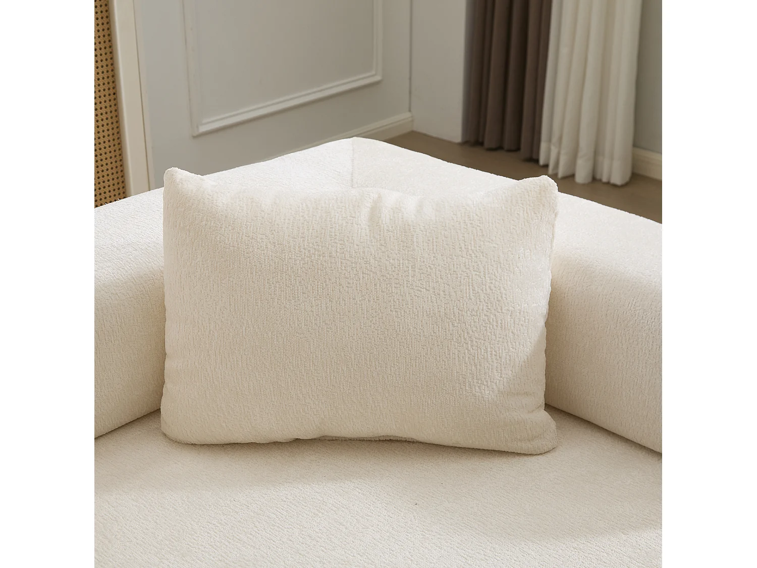 Driezitsbank, modulaire slaapbank, bekleding in chenille, geen montage nodig, wit