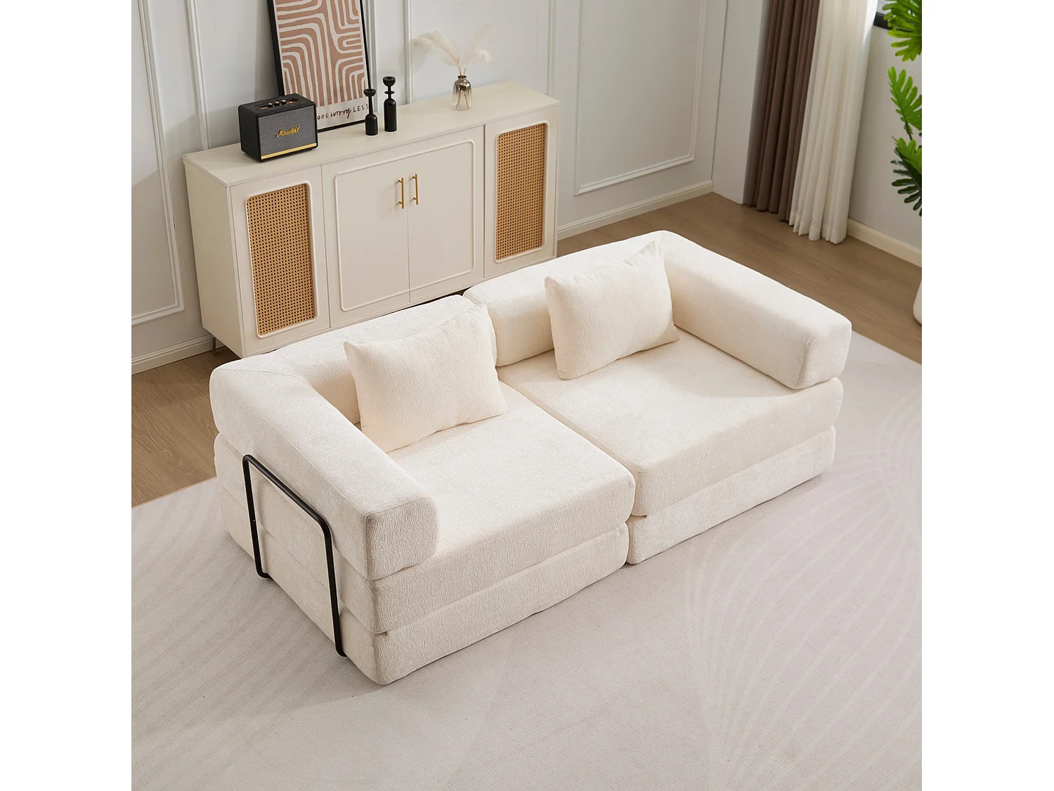 Canapé deux places, canapé-lit modulable convertible, revêtement en chenille, aucun assemblage requis, blanc