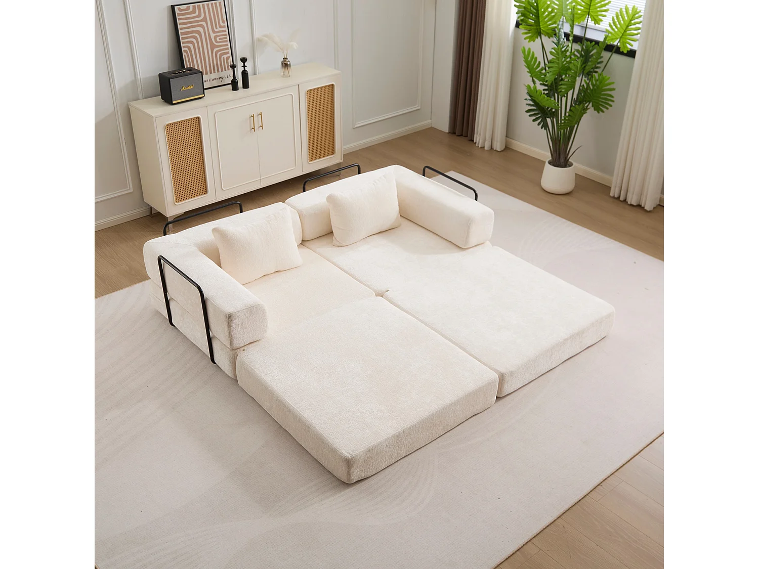 Canapé deux places, canapé-lit modulable convertible, revêtement en chenille, aucun assemblage requis, blanc