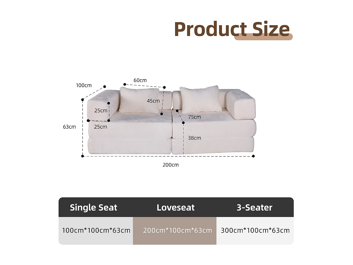 Canapé deux places, canapé-lit modulable convertible, revêtement en chenille, aucun assemblage requis, blanc