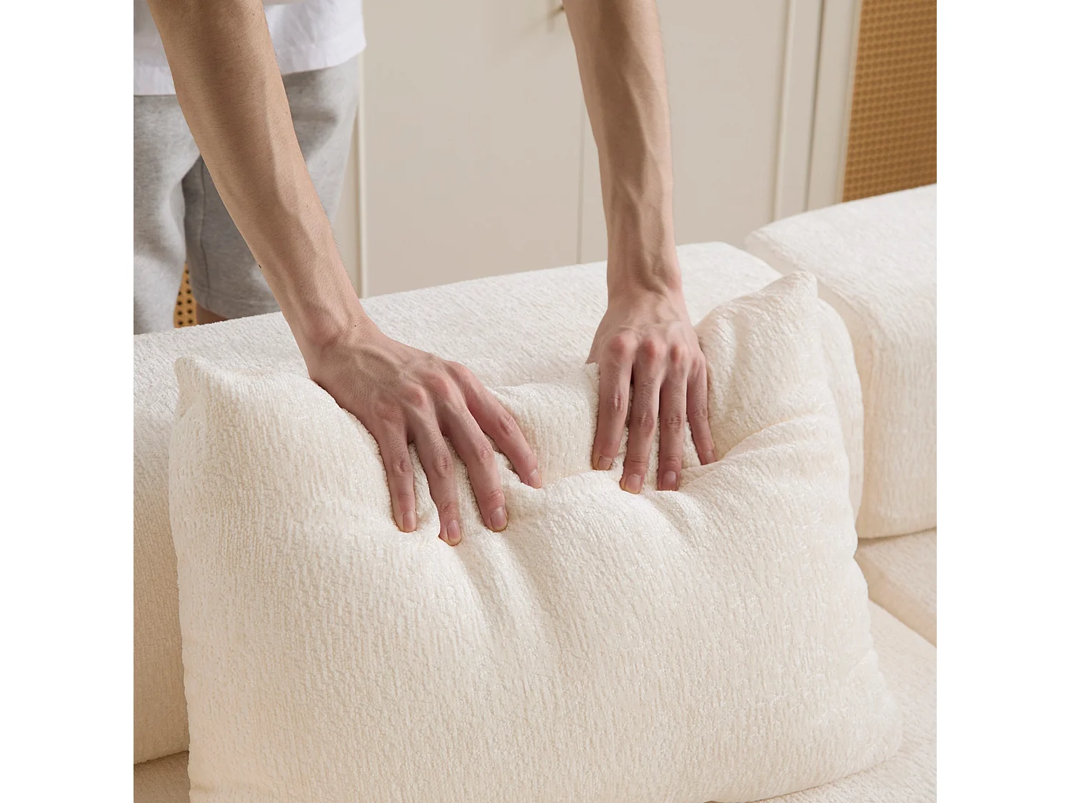 Canapé deux places, canapé-lit modulable convertible, revêtement en chenille, aucun assemblage requis, blanc