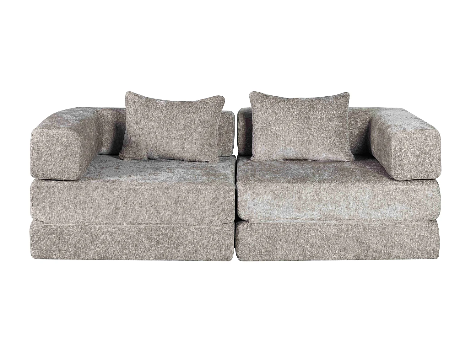 Sofá de dos plazas, sofá cama modular convertible, tapizado en chenilla, no requiere montaje, gris claro