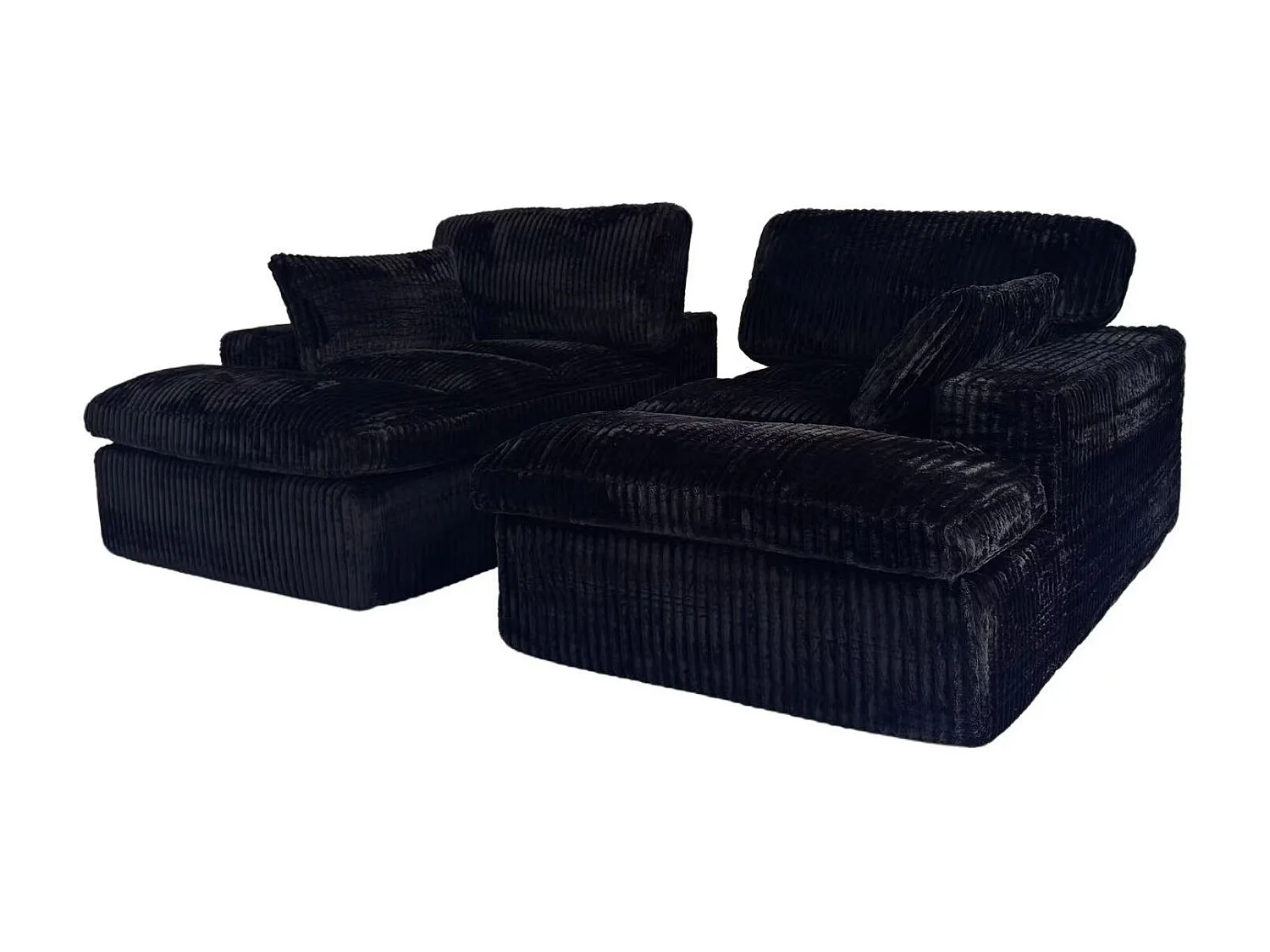 Divano letto modulare in velluto a coste con chaise longue, design pronto all'uso, appositamente progettato per appartamenti compatti, nero