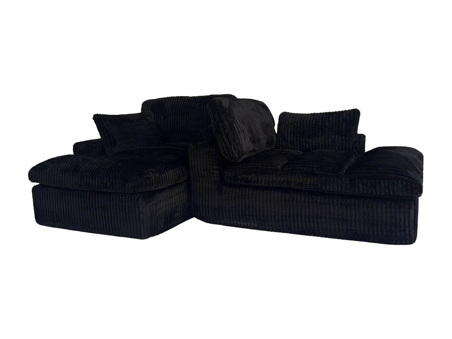 Canapé-lit modulable en velours côtelé avec chaise longue, design prêt à l'emploi, spécialement conçu pour les appartements compacts, noir