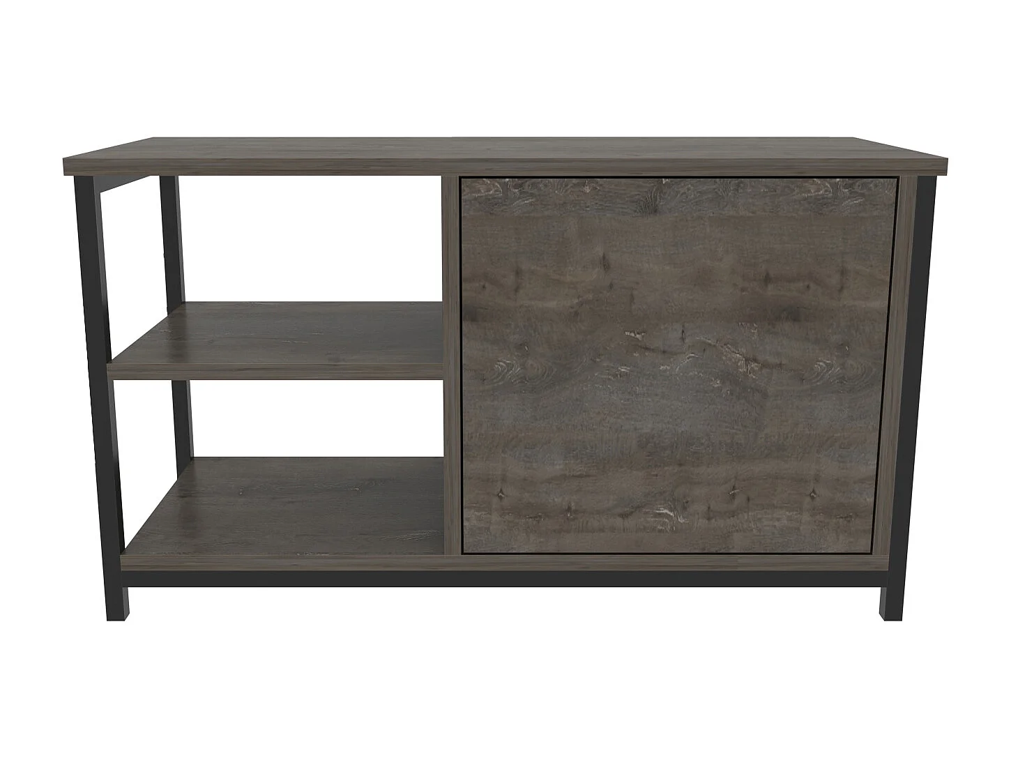 Meuble TV Muskegon 90 cm Placard et Étagères ouvertes (Noir et Wenge)