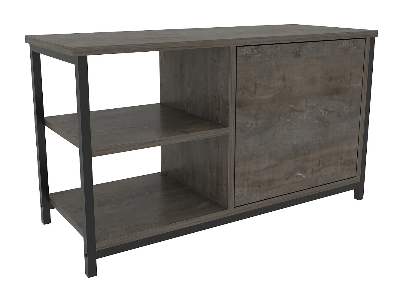 Meuble TV Muskegon 90 cm Placard et Étagères ouvertes (Noir et Wenge)