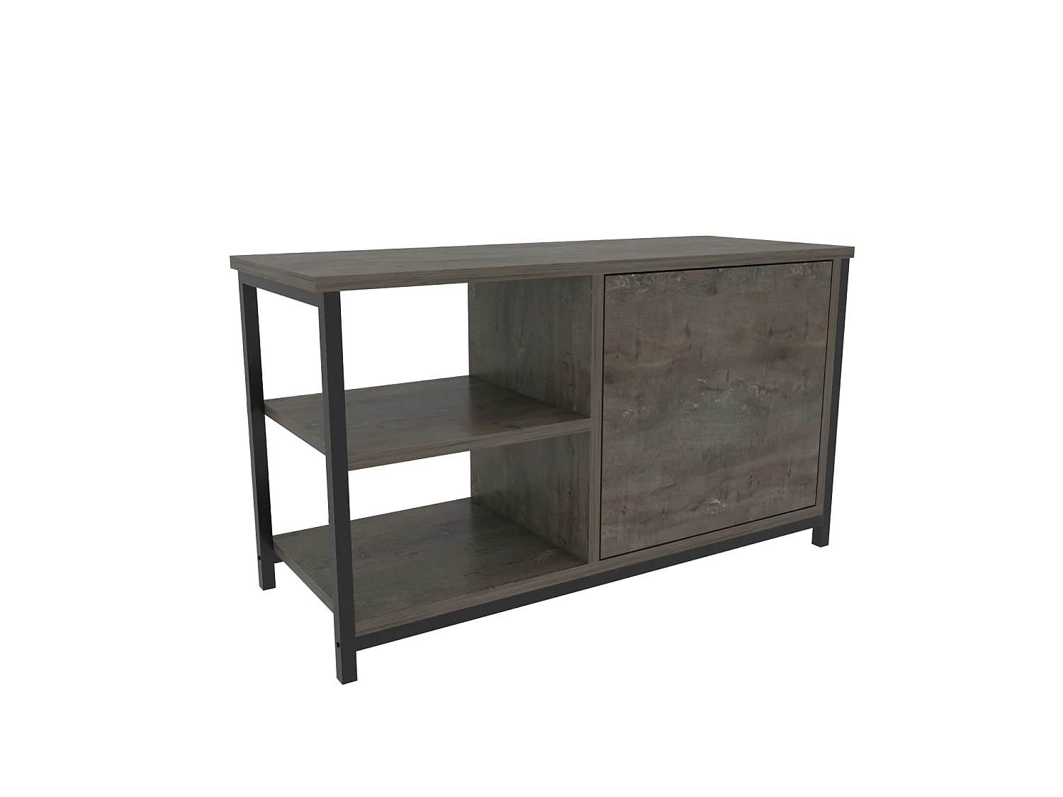 Meuble TV Muskegon 90 cm Placard et Étagères ouvertes (Noir et Wenge)