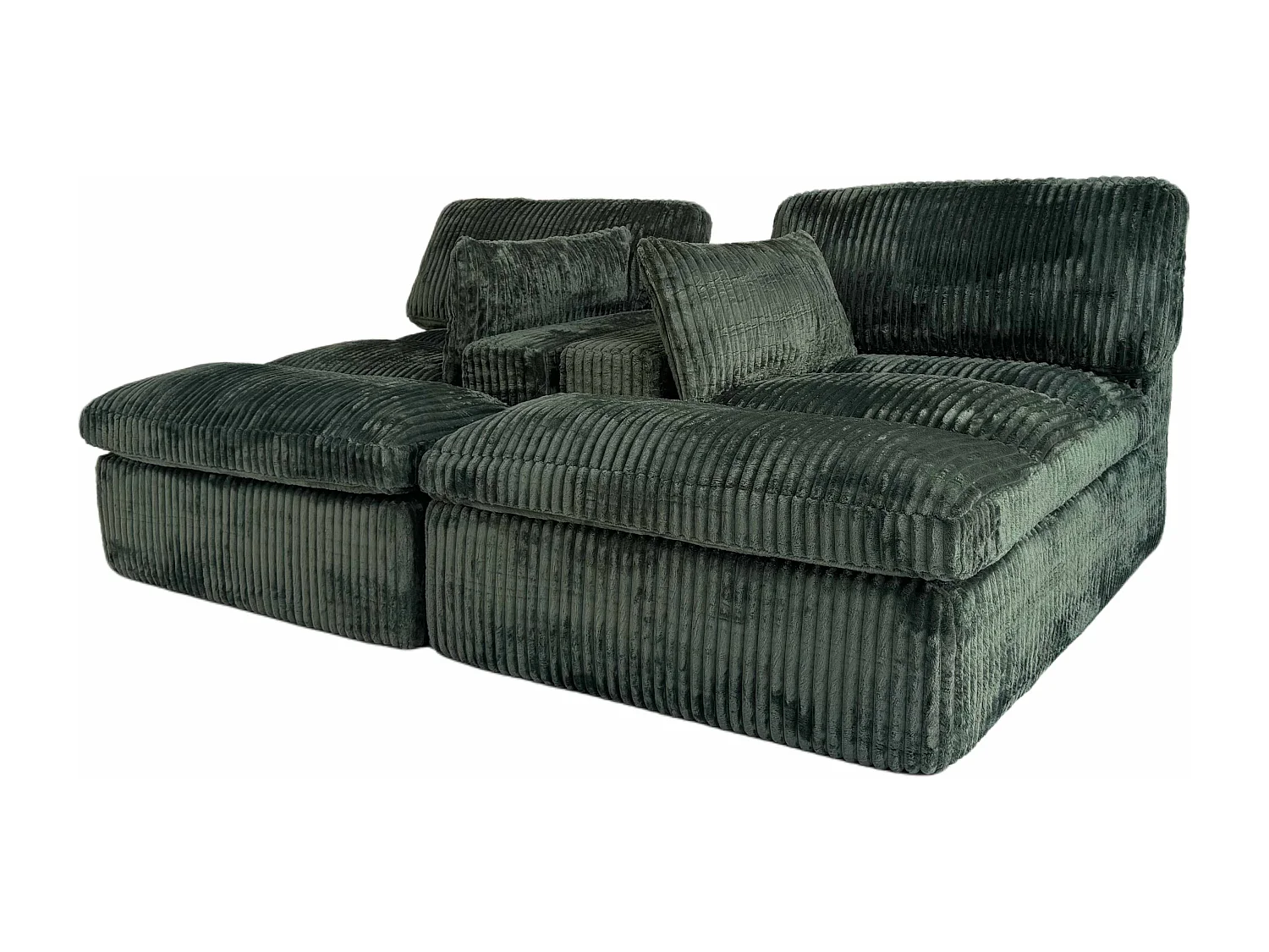 Divano letto modulare in velluto a coste con chaise longue, design pronto all'uso, appositamente progettato per appartamenti compatti, verde