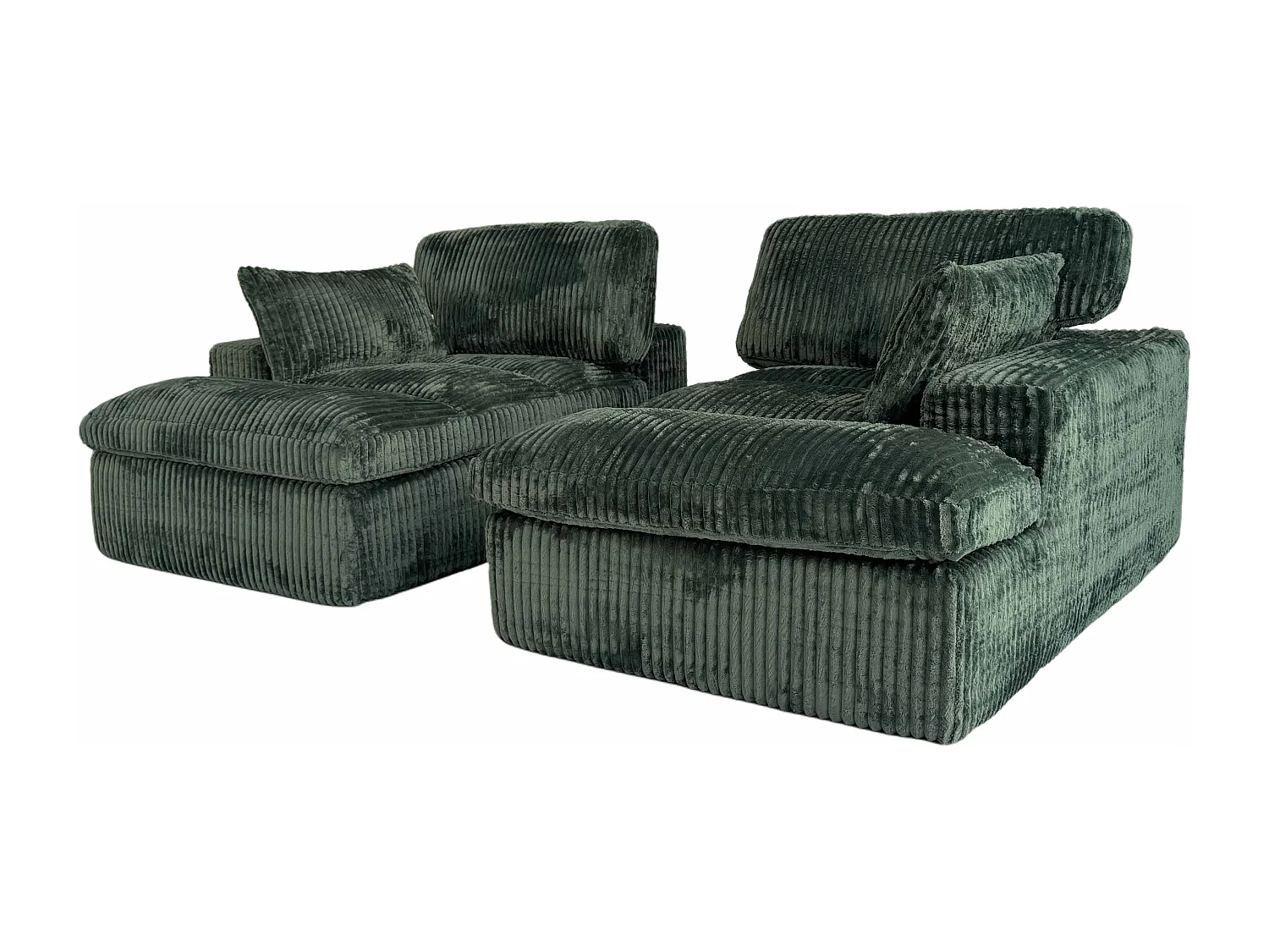 Divano letto modulare in velluto a coste con chaise longue, design pronto all'uso, appositamente progettato per appartamenti compatti, verde