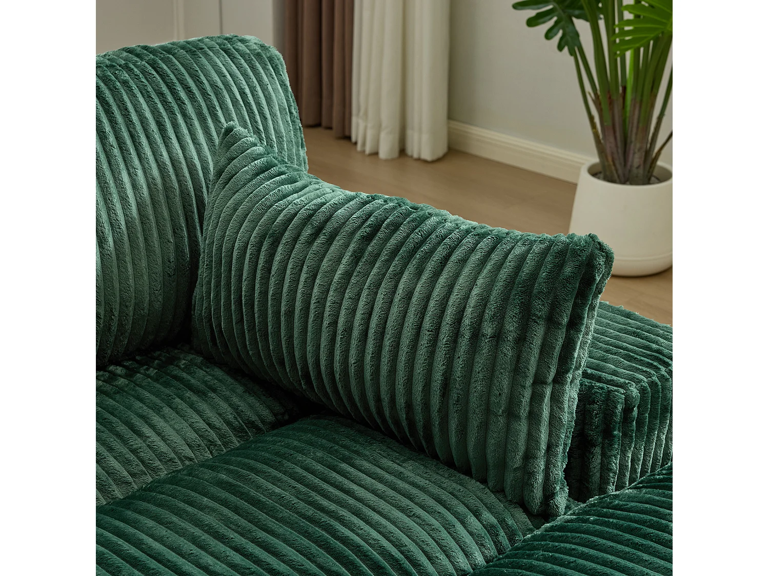 Divano letto modulare in velluto a coste con chaise longue, design pronto all'uso, appositamente progettato per appartamenti compatti, verde