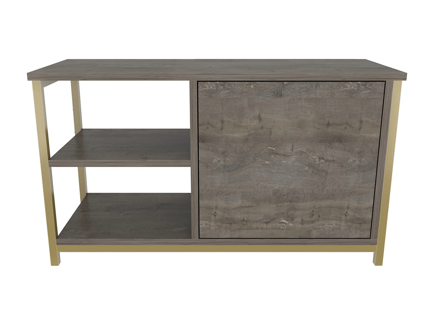 Meuble TV Muskegon 90 cm Placard et Étagères ouvertes (Doré et Wenge)