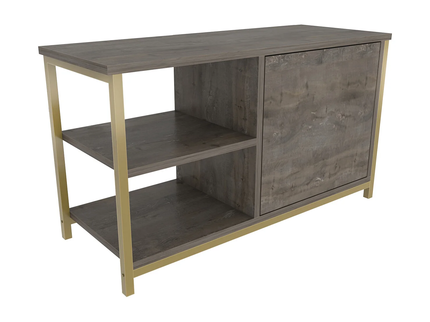 Meuble TV Muskegon 90 cm Placard et Étagères ouvertes (Doré et Wenge)