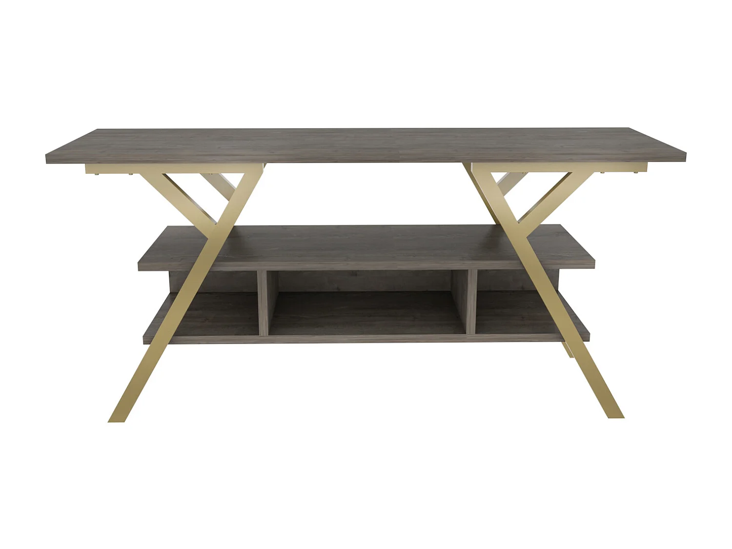 Minerva Meuble TV 120 cm Étagères Ouvertes et Cadre en métal (Doré et Wenge)