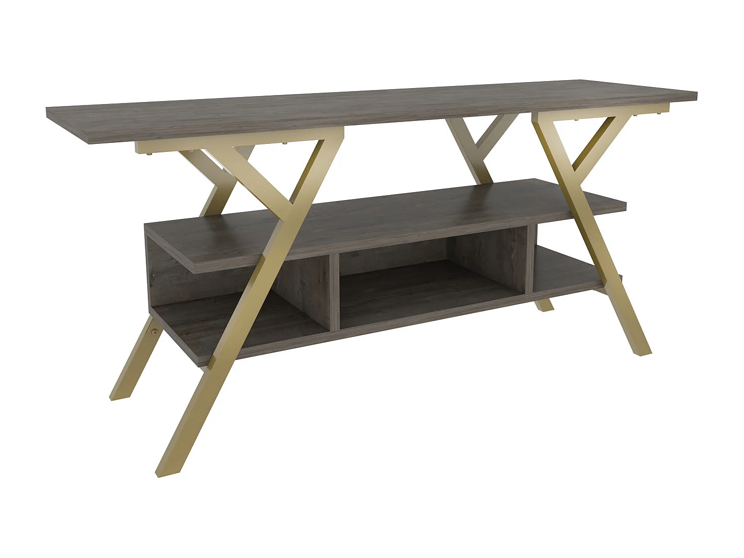 Minerva Meuble TV 120 cm Étagères Ouvertes et Cadre en métal (Doré et Wenge)