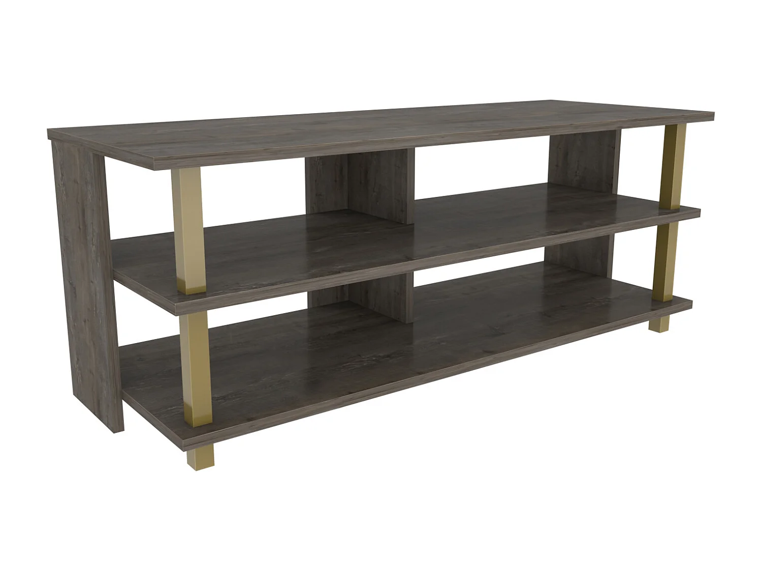 Pueblo Meuble TV 120 cm Niches et Étagères Ouvertes (Doré et Wenge)