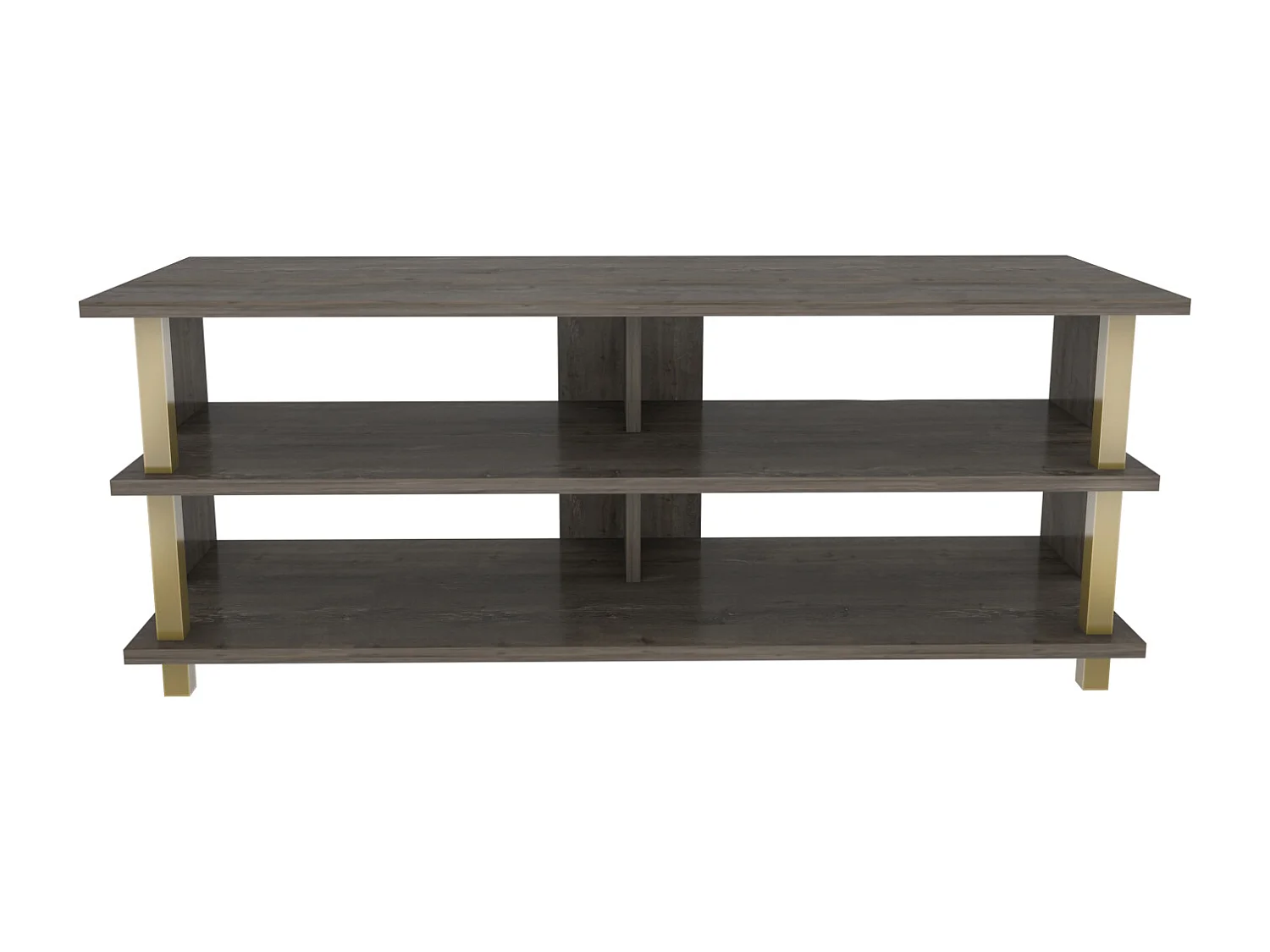 Pueblo Meuble TV 120 cm Niches et Étagères Ouvertes (Doré et Wenge)