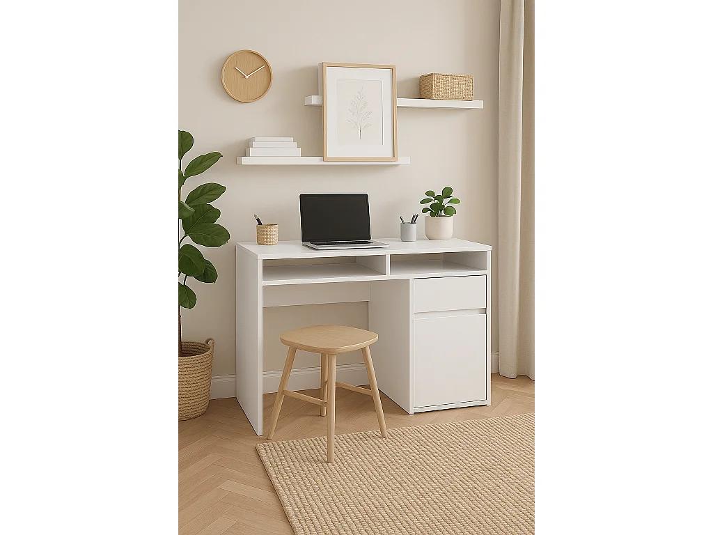 Isla Bureau modern 100 cm Tiroir et Armoire (Blanc)