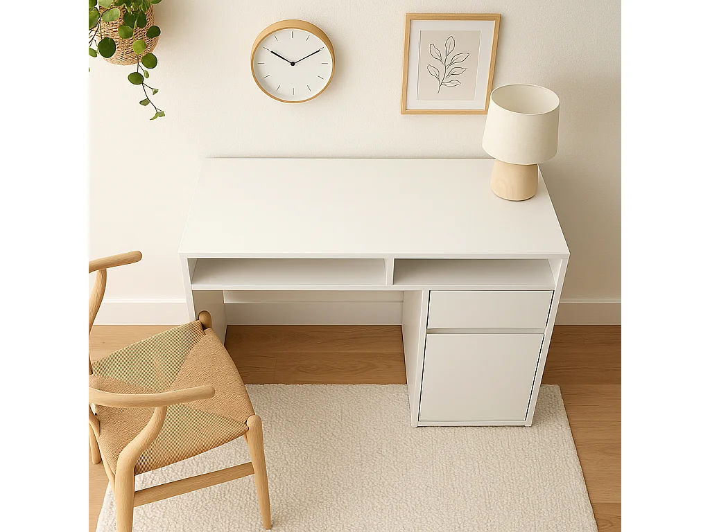 Isla Bureau modern 100 cm Tiroir et Armoire (Blanc)