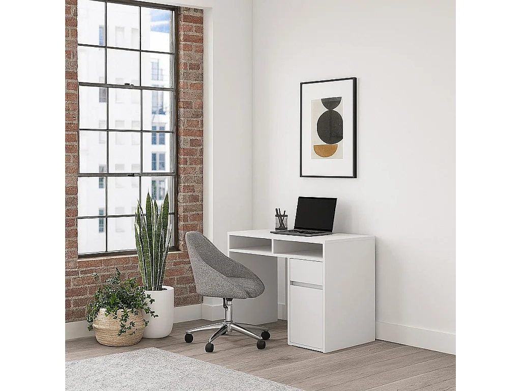 Isla Bureau modern 100 cm Tiroir et Armoire (Blanc)