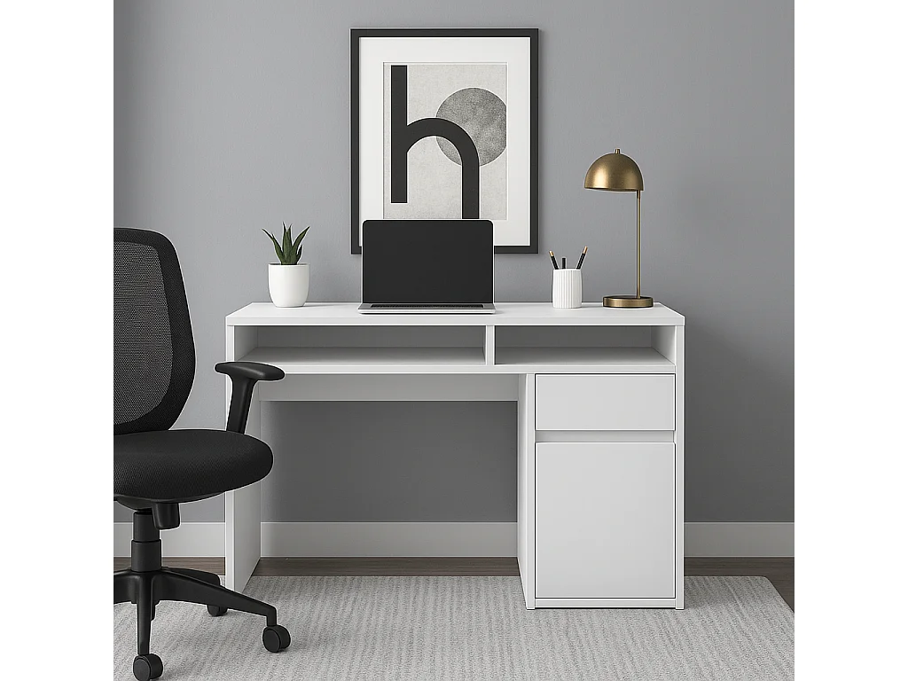 Isla Bureau modern 100 cm Tiroir et Armoire (Blanc)