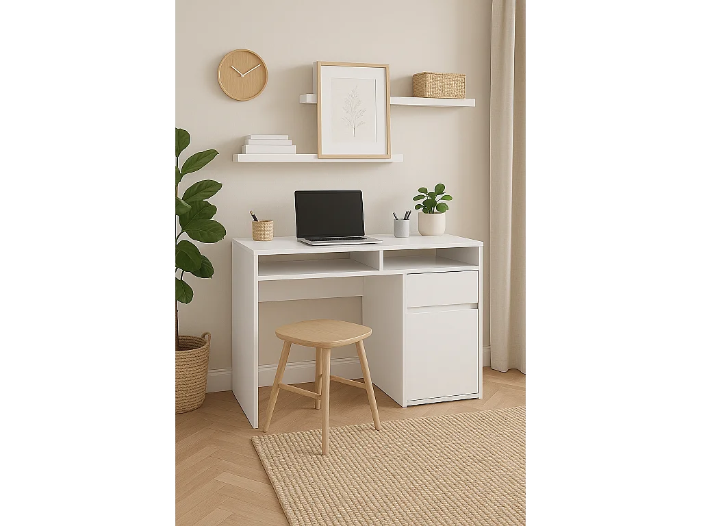 Isla Bureau modern 100 cm Tiroir et Armoire (Blanc)
