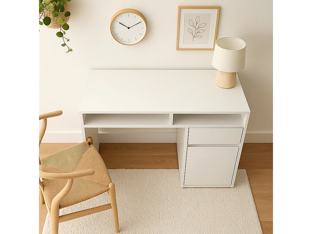 Isla Bureau modern 100 cm Tiroir et Armoire (Blanc)