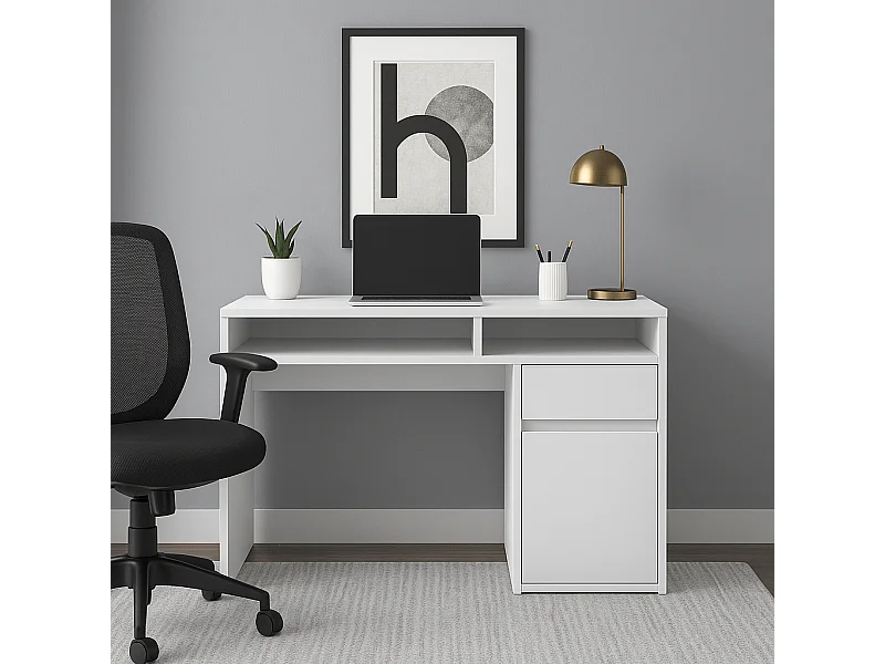 Isla Bureau modern 100 cm Tiroir et Armoire (Blanc)