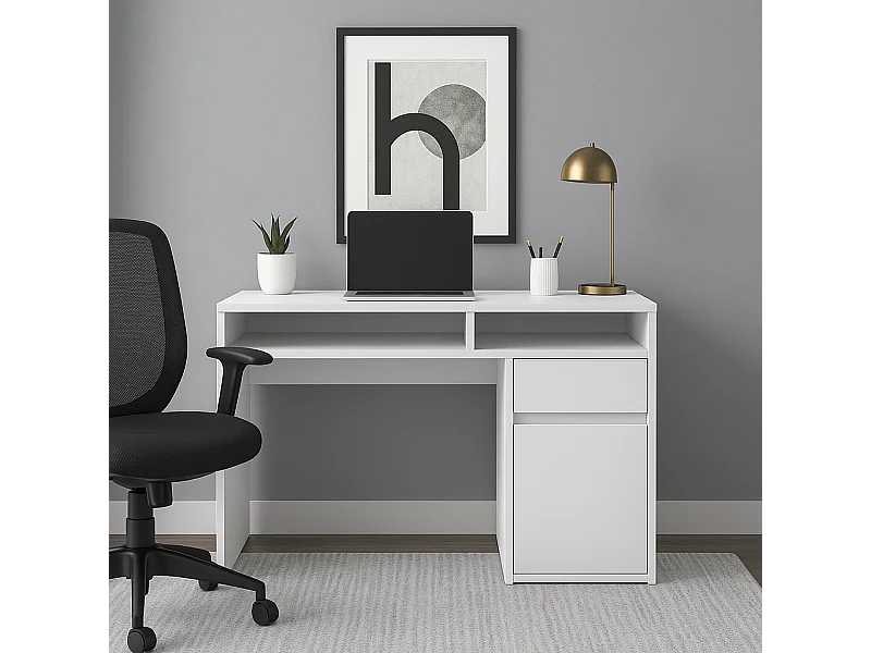 Isla Bureau modern 100 cm Tiroir et Armoire (Blanc)