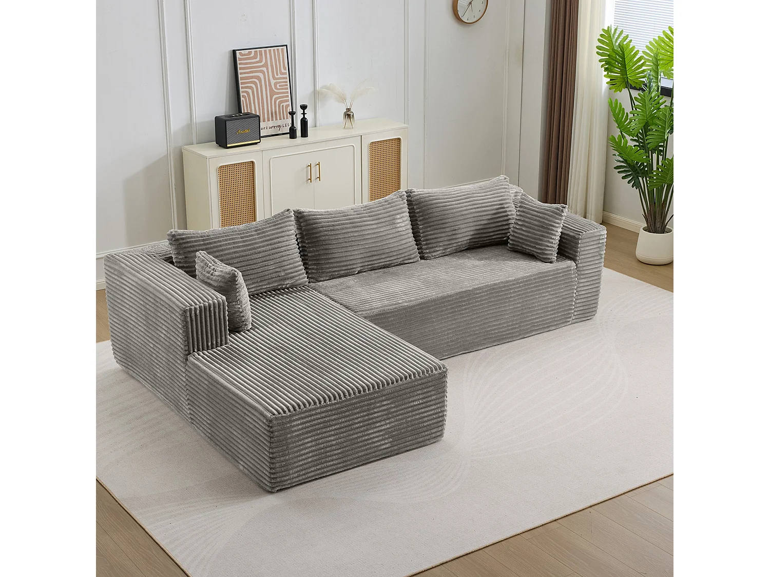 Ensemble de canapés modulaires en velours côtelé, ensemble de canapés en L sur pied, prêt à assembler, adapté aux salons, gris