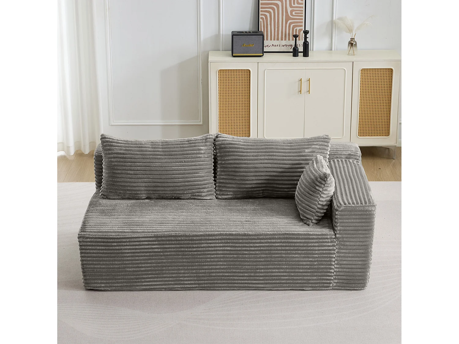 Ensemble de canapés modulaires en velours côtelé, ensemble de canapés en L sur pied, prêt à assembler, adapté aux salons, gris