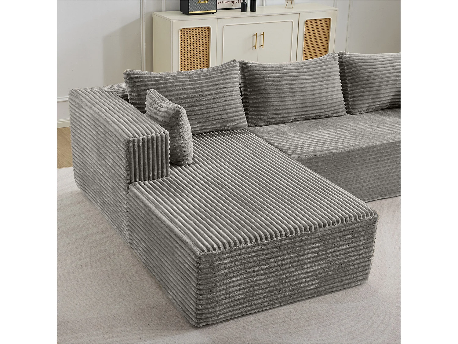 Ensemble de canapés modulaires en velours côtelé, ensemble de canapés en L sur pied, prêt à assembler, adapté aux salons, gris