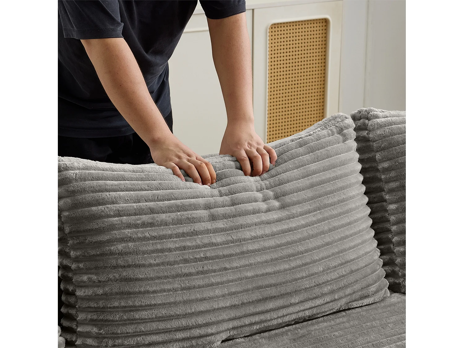 Ensemble de canapés modulaires en velours côtelé, ensemble de canapés en L sur pied, prêt à assembler, adapté aux salons, gris