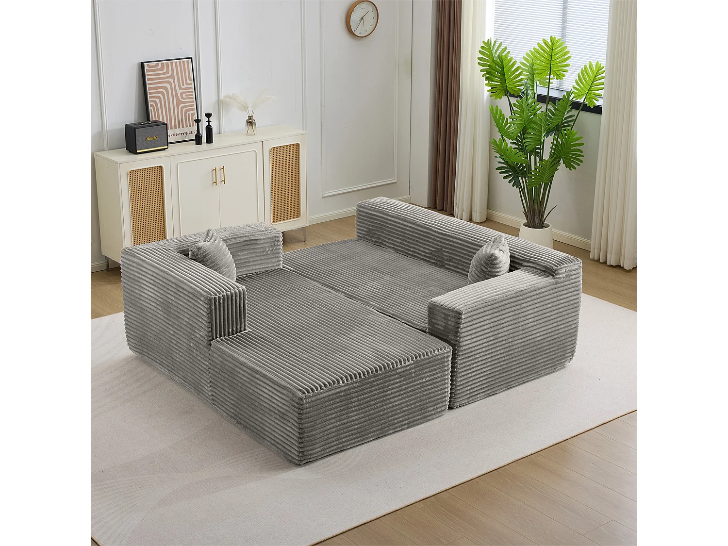 Ensemble de canapés modulaires en velours côtelé, ensemble de canapés en L sur pied, prêt à assembler, adapté aux salons, gris