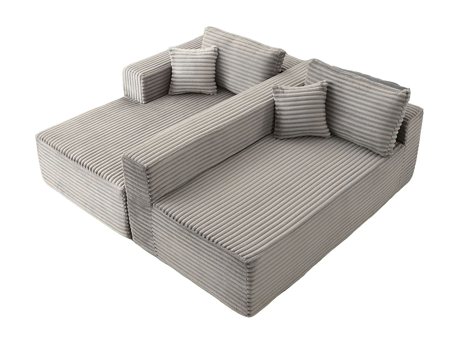 Ensemble de canapés modulaires en velours côtelé, ensemble de canapés en L sur pied, prêt à assembler, adapté aux salons, gris