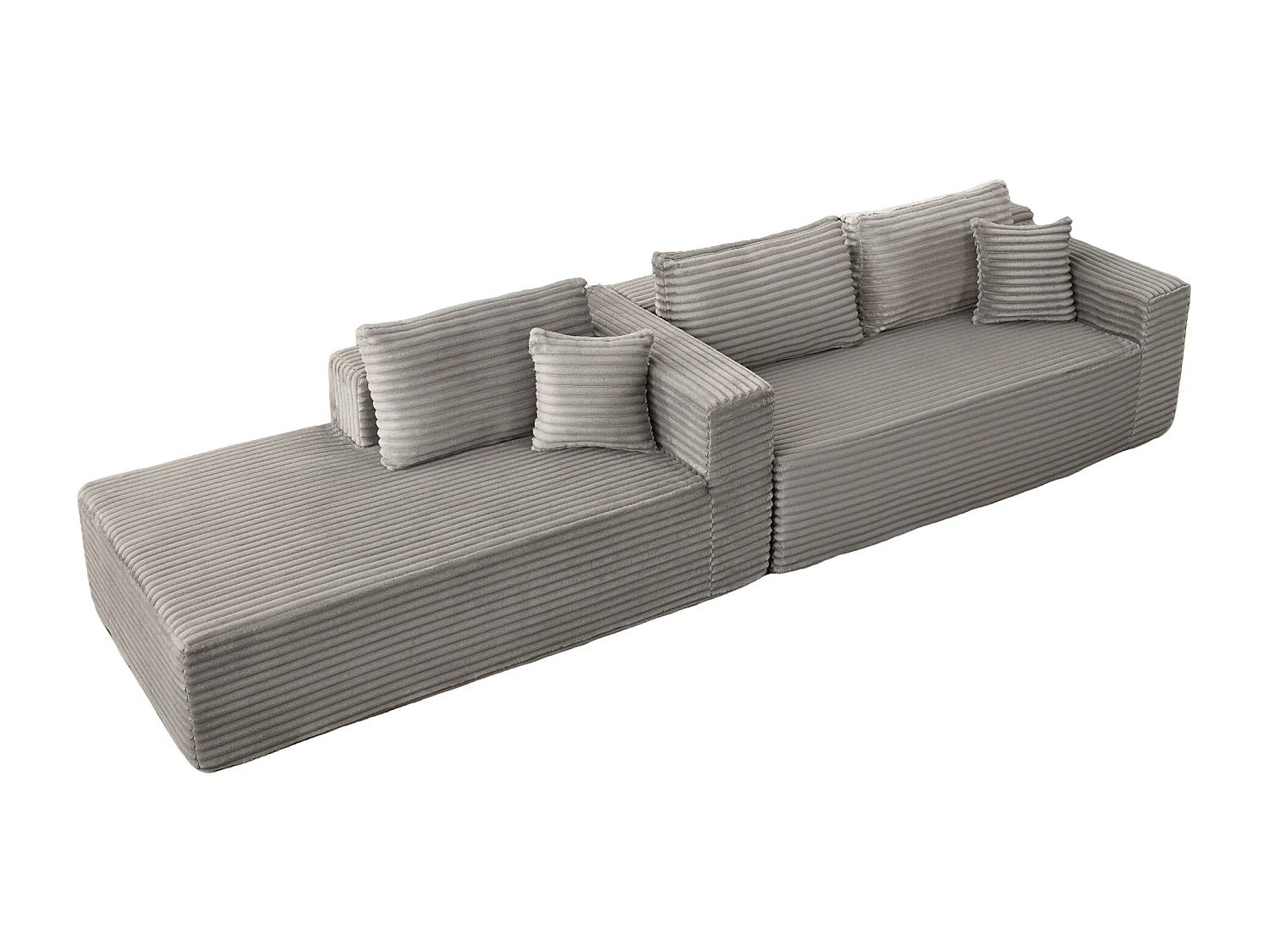 Ensemble de canapés modulaires en velours côtelé, ensemble de canapés en L sur pied, prêt à assembler, adapté aux salons, gris