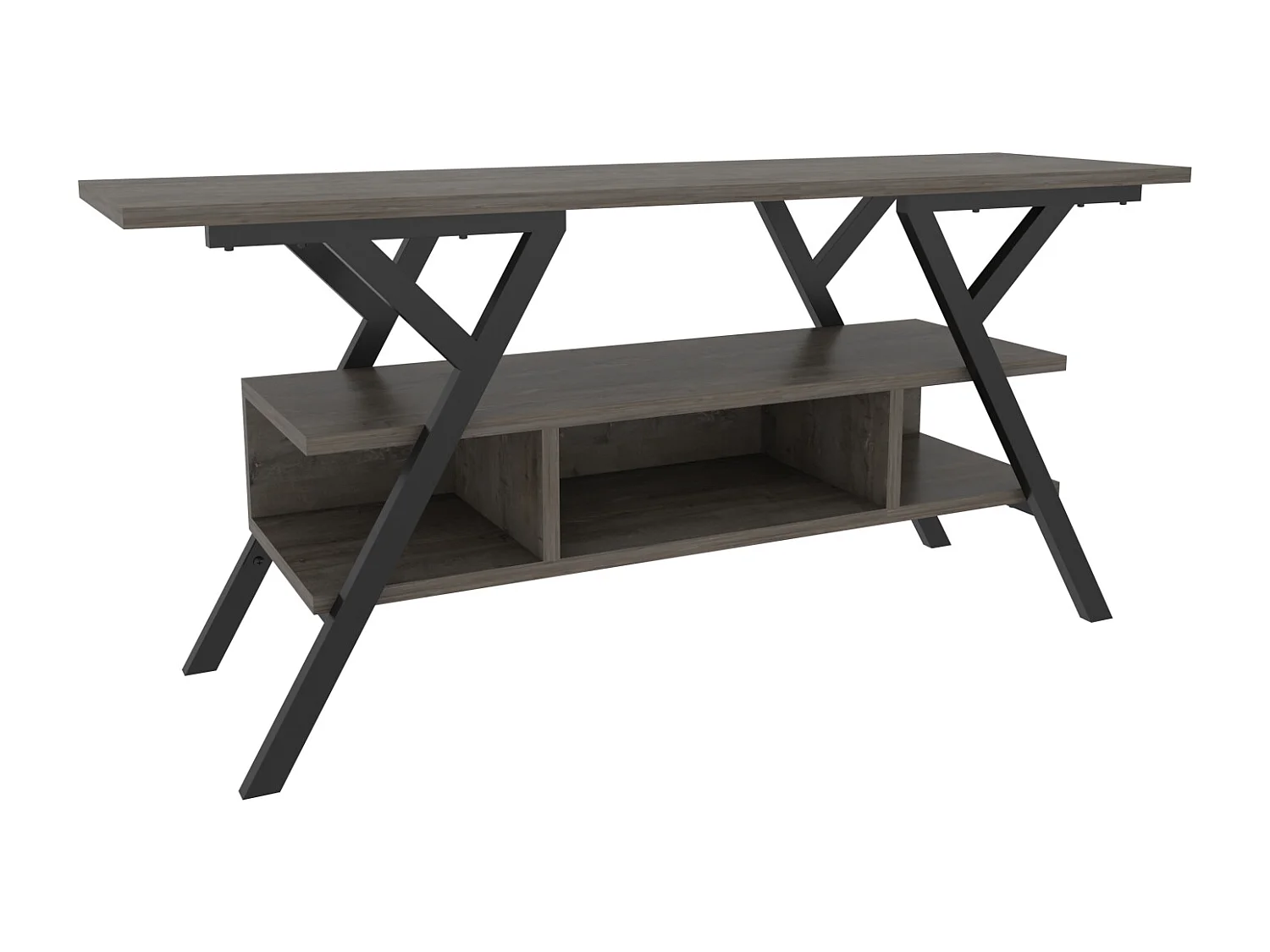 Minerva Meuble TV 120 cm Étagères Ouvertes et Cadre en métal (Noir et Wenge)