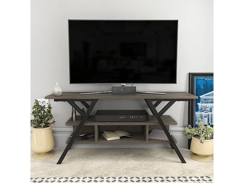 Minerva Meuble TV 120 cm Étagères Ouvertes et Cadre en métal (Noir et Wenge)