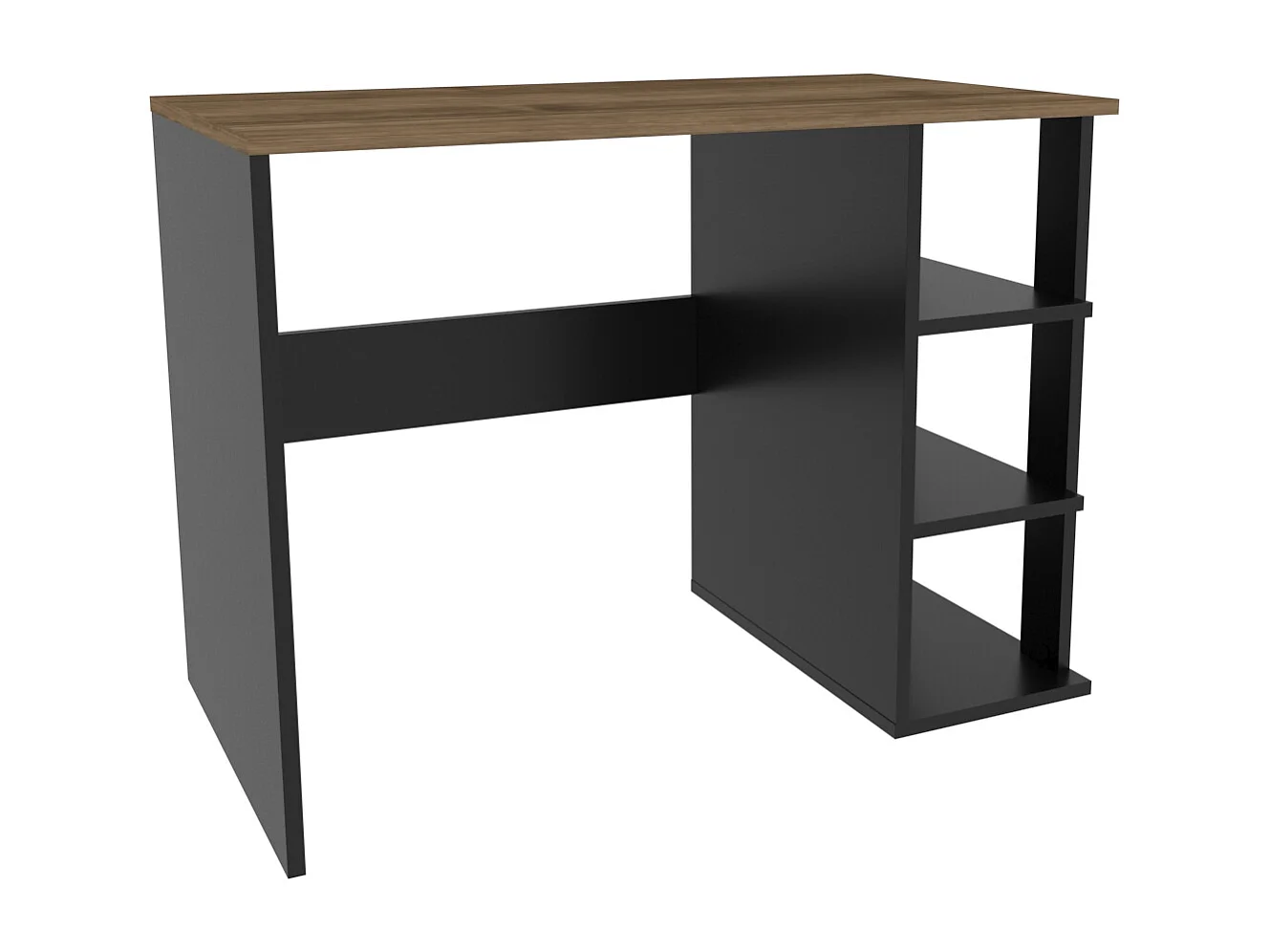 Polina Bureau modern avec des étagères ouvertes (Noir et Noyer)