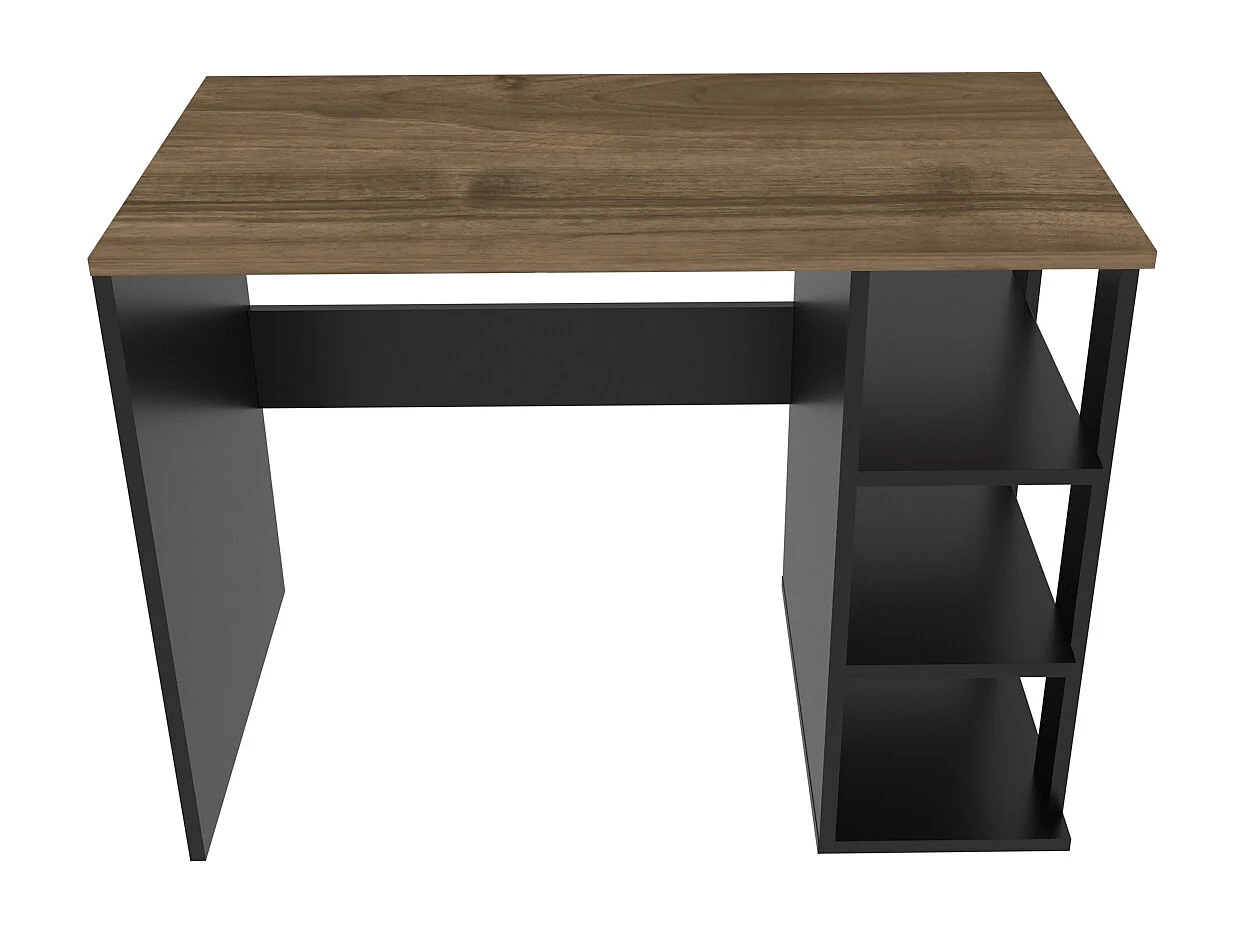 Polina Bureau modern avec des étagères ouvertes (Noir et Noyer)