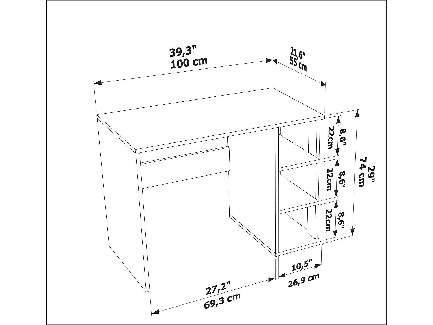 Decorotika Polina Computer Desk - W 100 cm x 74 cm H x 55 cm D
